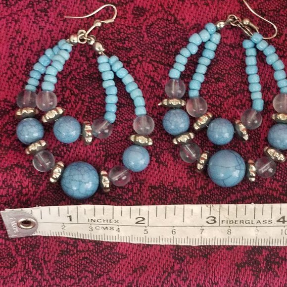 Large Beaded Tear Drop Shape Hoop Earrings - Picture 2 of 3